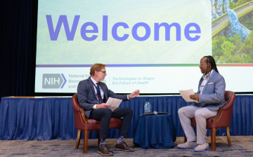 Dr. Bruce Tromberg and Dr. Manu Platt welcoming attendees to the Building Bridges event