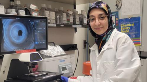 Photograph of Dr. Parinaz Fathi working in the laboratory