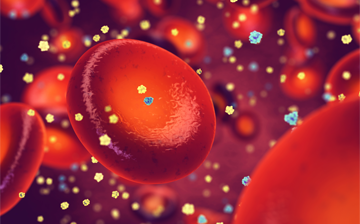 A 3D illustration of insulin and glucose molecules in the blood 