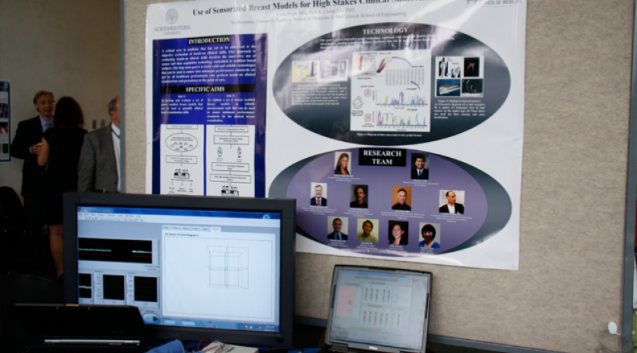 Dr. Carla Pugh’s research team at Northwestern University is developing a silicone breast model that measures the pressure a health practitioner uses to find breast tissue abnormalities. This model will be used for training physicians to improve their screening skills.