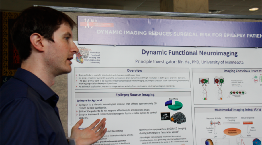 Dynamic imaging of brain activity by the research team at the University of Minnesota and Mayo Clinic measures electrical signals within the brain and identifies brain areas where epileptic seizures are generated. This non-invasive method would replace the need for open-skull monitoring in order to determine which brain areas are affected in epilepsy.