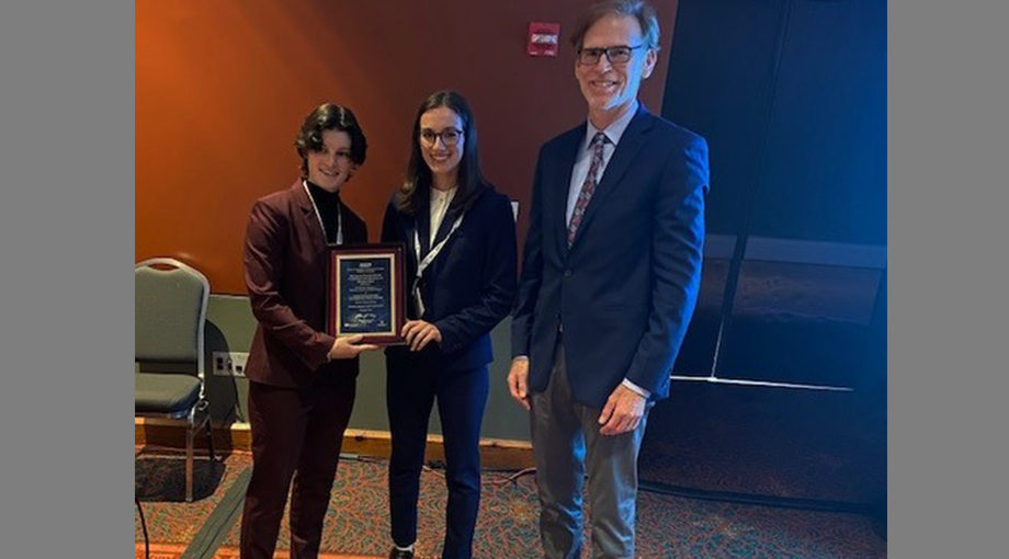 Team NeuroSafe of Rensselaer Polytechnic University, winners of the Technologies for Cancer Prevention, Diagnosis, and Treatment Prize ($15,000) provided by the National Cancer Institute. Left to right: Alexandra Bisaccia, Sonya Heldman, and Dr. Bruce Tromberg. Team members not pictured: Katrina Bliss, Grady Habicht, and Taylor Keyt.