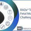 A silhouette of a pregnant woman with health icons and the text RADx Tech Fetal Monitoring Challenge and the NIBIB logo