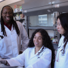 A photo of Manu Platt together with co-authors Julia Frank and Hannah Song in the MATRICES lab.